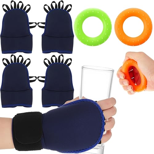 Miniatura 7 de 2 pares de guantes ponderados para temblores con 2 fortalecedores de agarre de mano, ayuda de estabilidad de mano ajustable para ancianos mejora de