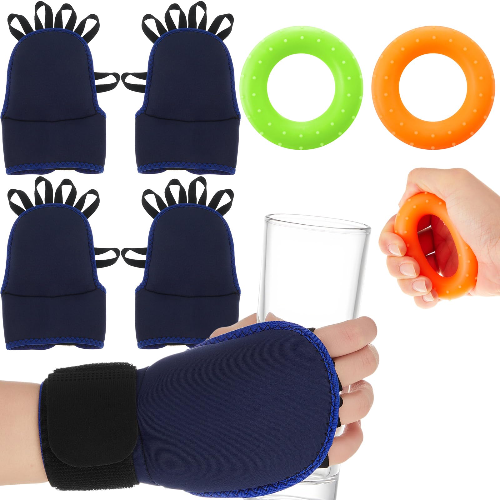 View 1 of ***3 mitts***RoundFunny Weighted Gloves for Tremors with 2 Grip Strength Trainer, Blue