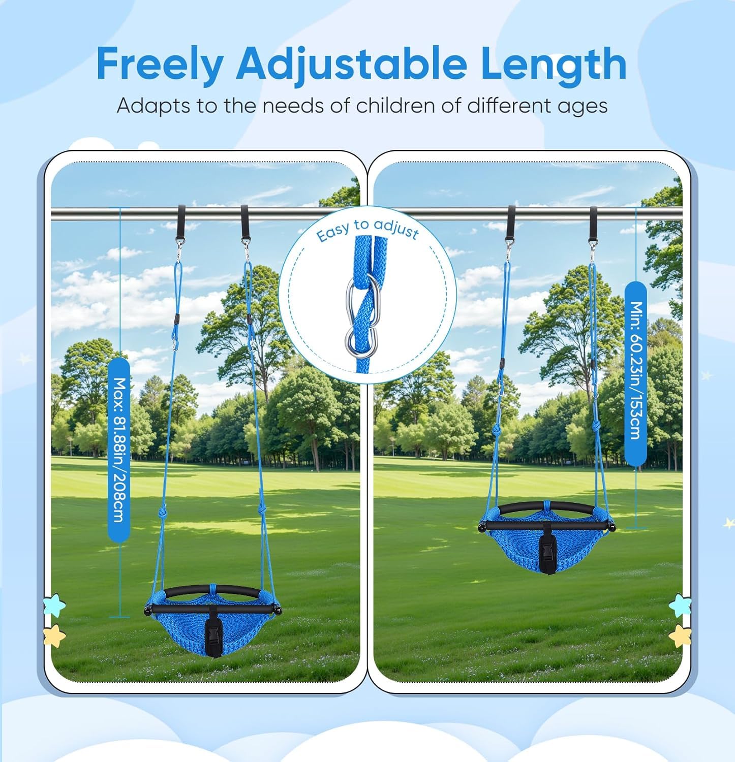 Columpio 2 en 1 para niños con cuerdas ajustables, columpio para árbol