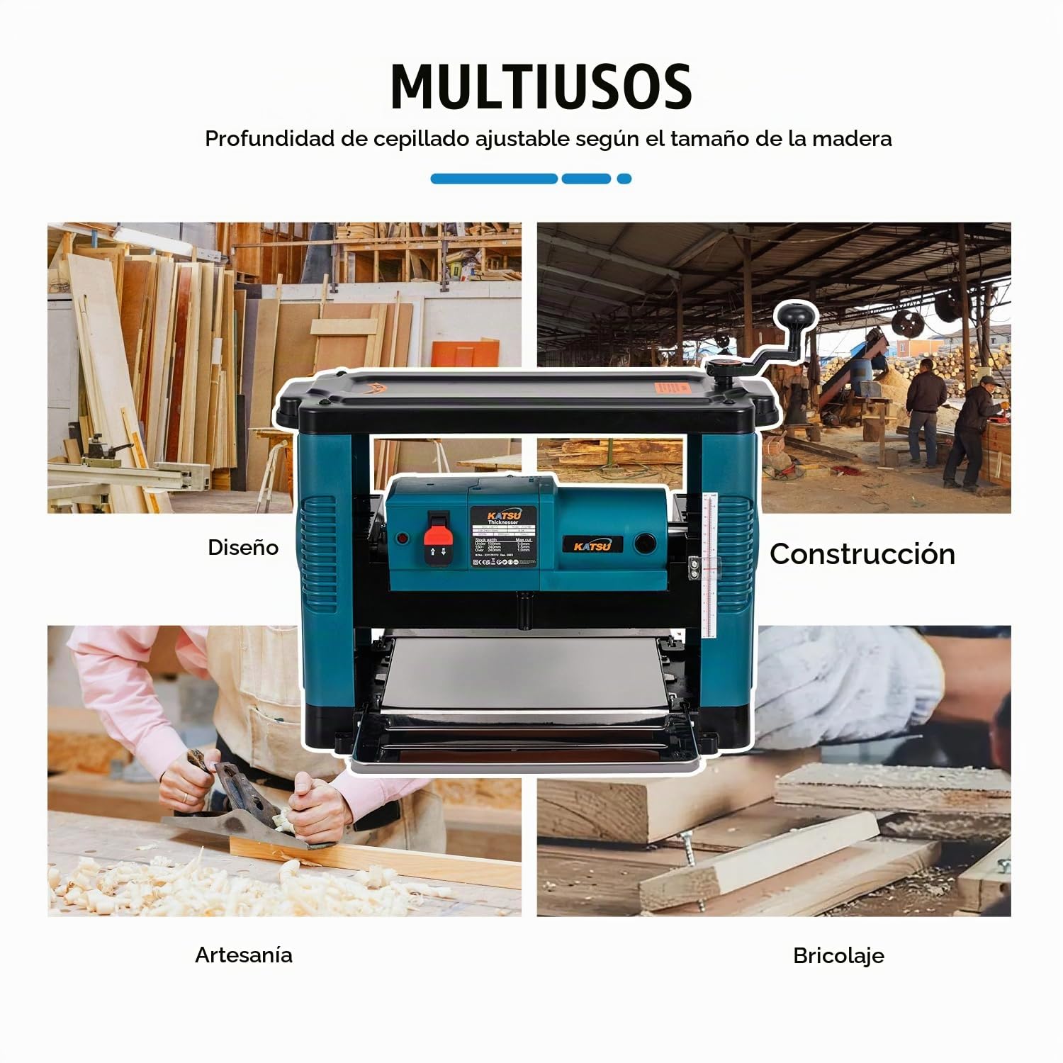 KATSU Tools Cepillo Eléctrica de Regrueso 330mm 1850W Regruesadora para Madera Carpintería Multifunción Máquina Cepilladora de Madera 100772