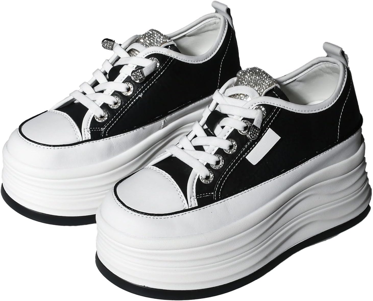 4 inch White Platform Sneakers for Women - Chunky Non Slip Sole Slip On Casual Shoes Women’s Fashion Sneakers with 7cm Platform & 2cm Hidden Heel Walking Shoes (White/Black) - Image 7