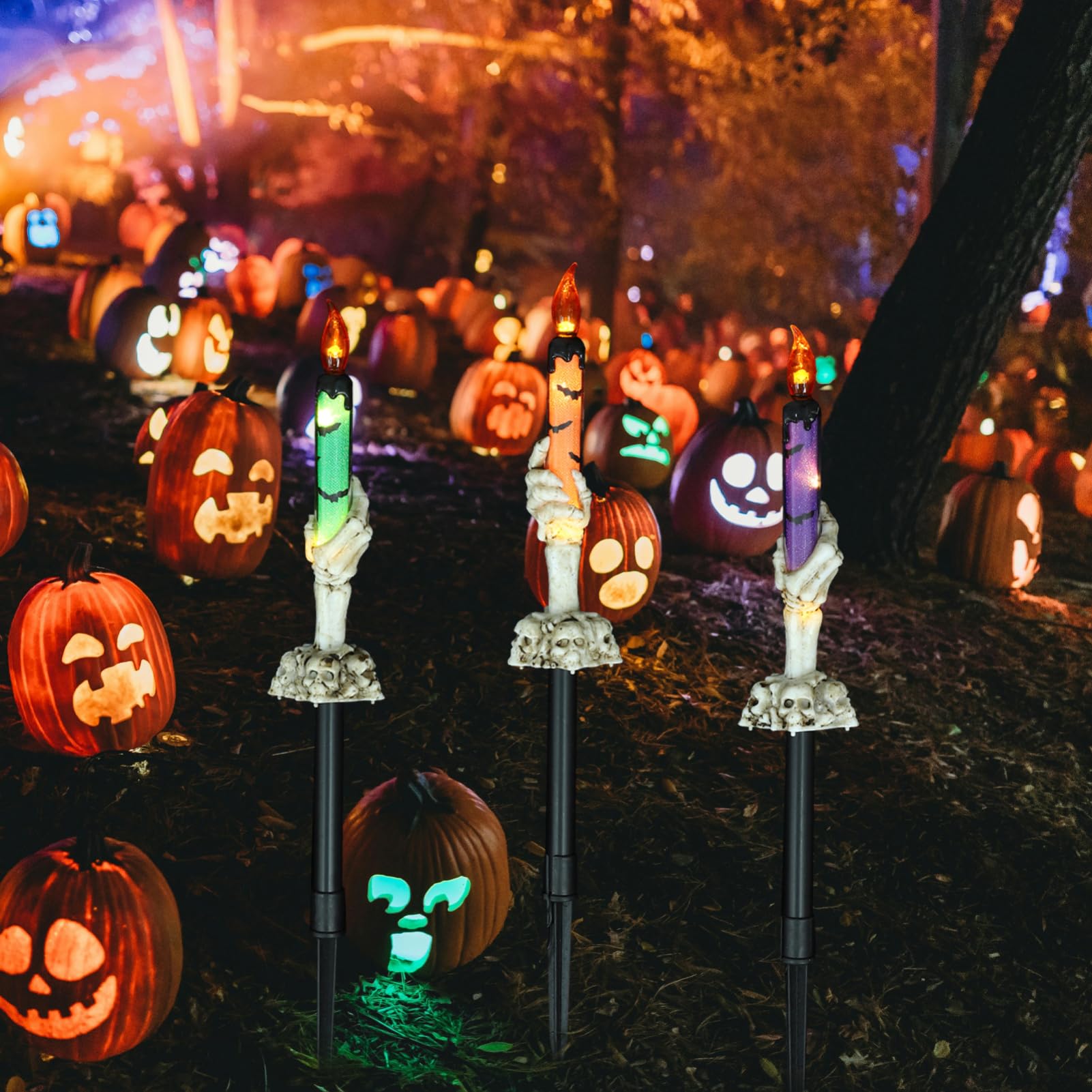 FUNOMOCYA Halloween Decorations Ghost Hand Candle Lantern Porch Stake Lamp Landscape Light