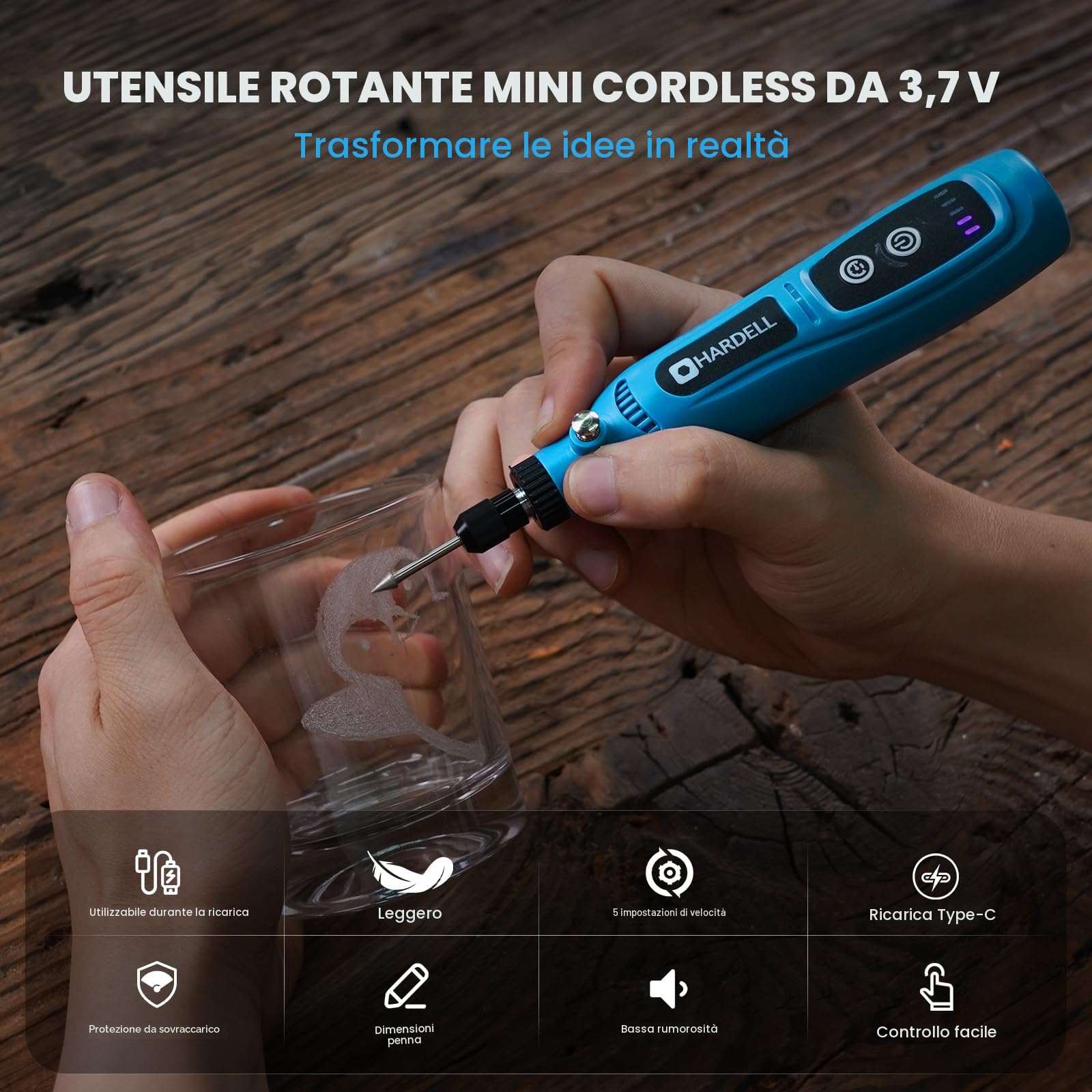 HARDELL Mini Trapano Elettrico 5 Velocità Regolabile Utensili Rotanti Multifunzione 43 Accessori