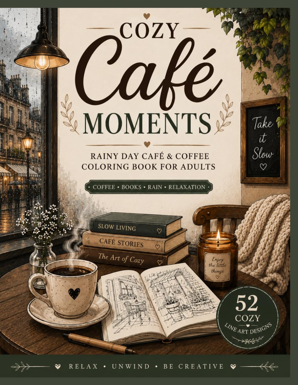 COZY CAFÉ MOMENTS Coloring Book: Rainy Day Café & Coffee Coloring Book for Adults (Cozy Everyday Collection)