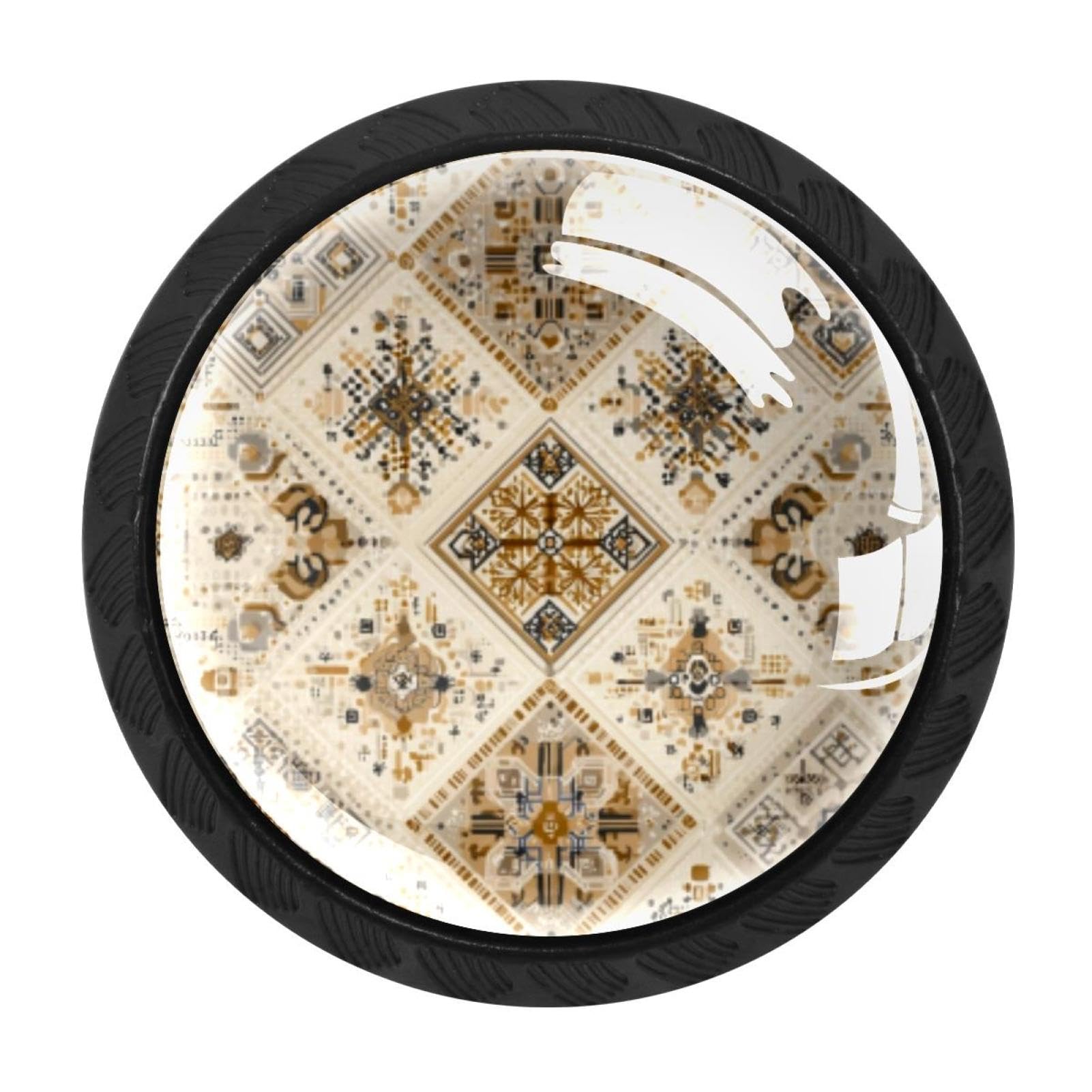 CHENZZZZ 4 Pack Round Cabinet Knobs for Kitchen Bathroom Closet Dresser Cabinets, Retro Beige Ethnic Pattern (9)