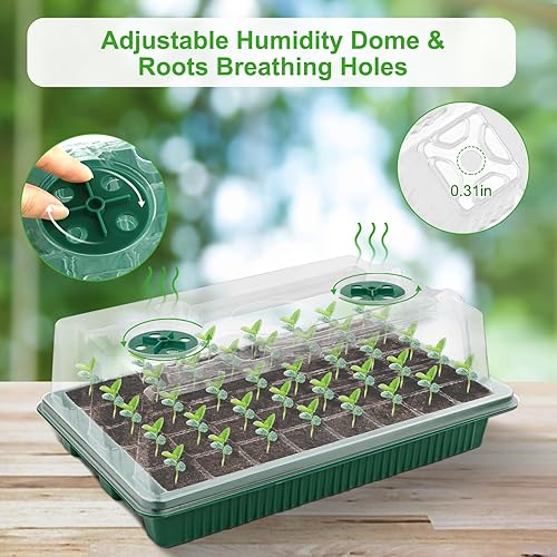 Miniatura 4 de NEWKITS 2 Packs Starter Tray with Grow Light, 80 Cells Seed Starter Kits with Humidity Dome and Base Plant Germination Seedling Starter Kit with