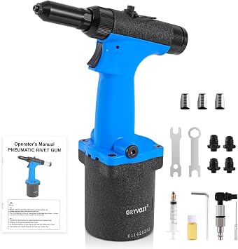 Pneumatic Rivet Gun with 3/32", 1/8", 5/32", 3/16" Rivet Nozzles