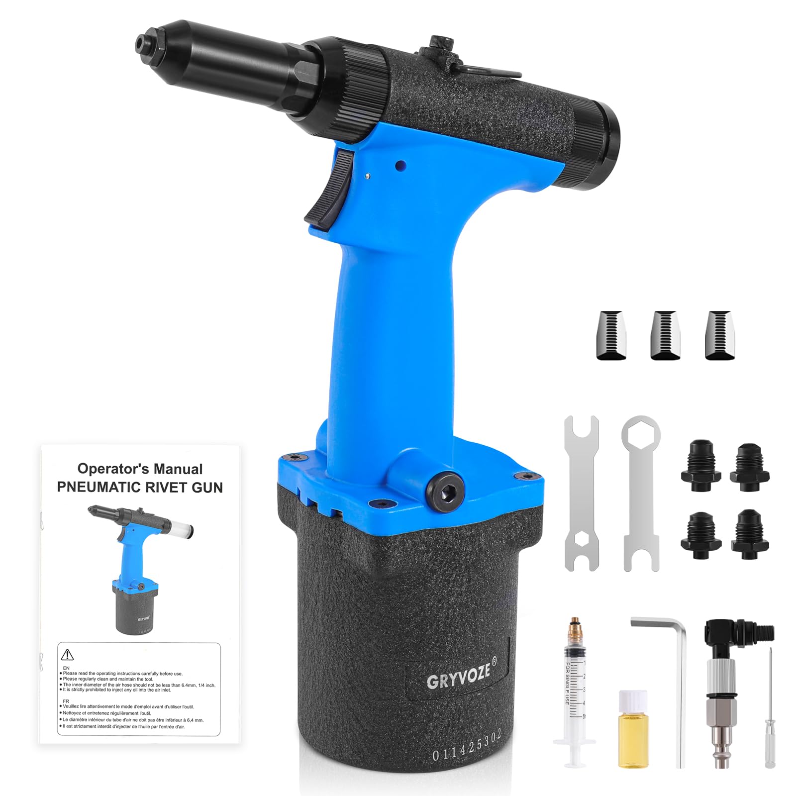 Kit pistola per rivetti pneumatici, rivettatrice pneumatica con ugelli per rivetti da 3/32", 1/8", 5/32", 3/16", ugelli per rivetti idraulici ad aria resistente per automotive, costruzioni