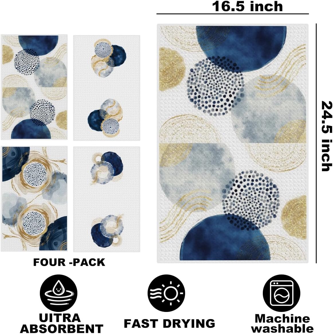 4 Pcs Artistic Kitchen Towels, Soft Absorbent Tea Hand Towel, Microfiber Dish Cloths for Drying Dishes, Waffle Dish Towels for Kitchen Bathroom Clearance Home Decor, Farmhouse Gifts for Women Mom - Image 2