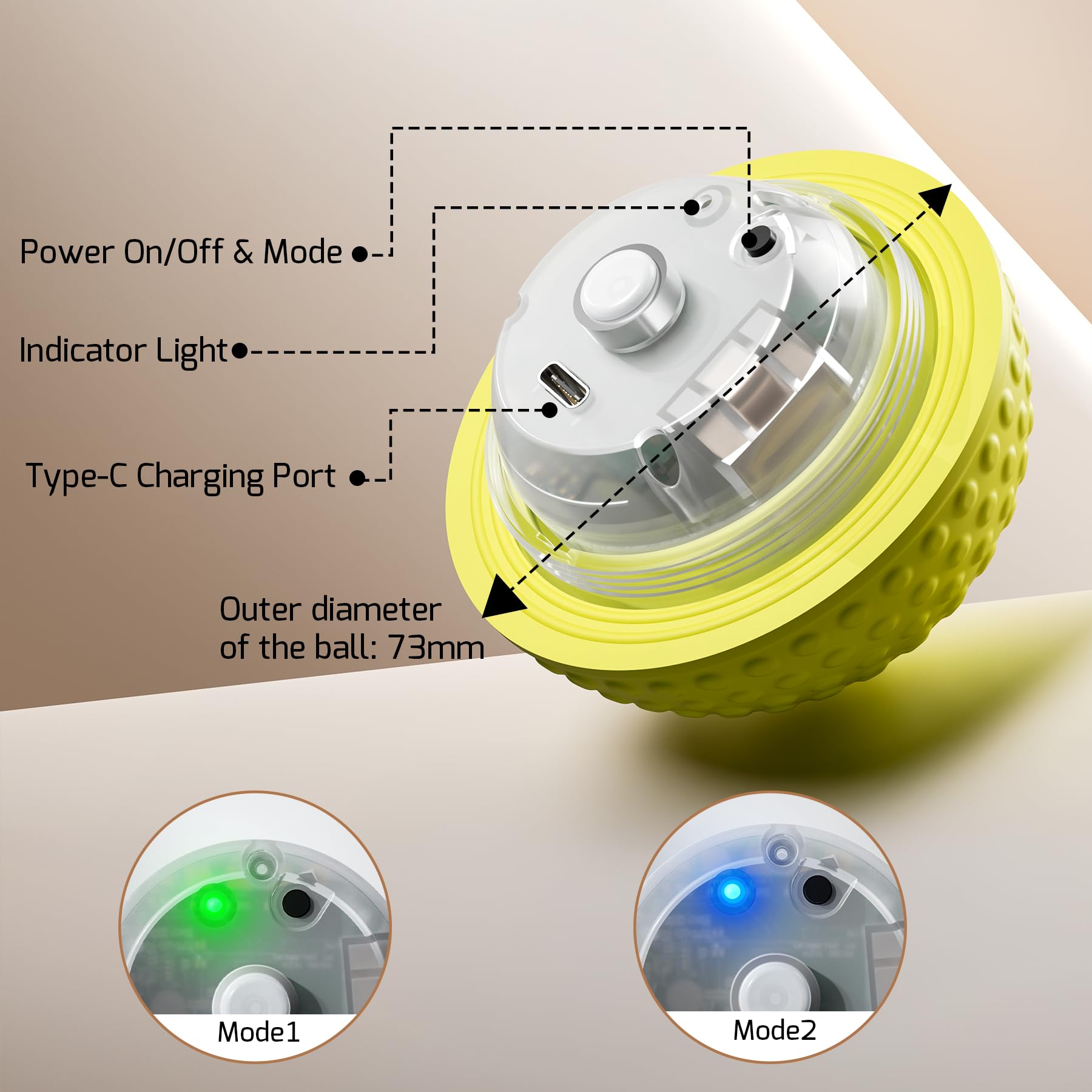 SNOYWEN Pelotas interactivas inteligentes resistentes a las mordidas, material de goma duradero de grado alimenticio, movimiento automático, rebote, juguete giratorio con luz para perros medianos y