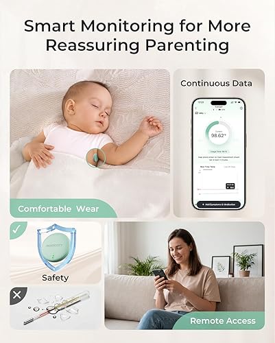 Miniatura 6 de Momcozy Smart Thermometer for Baby,Baby Essential, 0.2F Accuracy,Axillary Wearable Temp with App, Hypoallergenic Comfortable Wear, Real Time