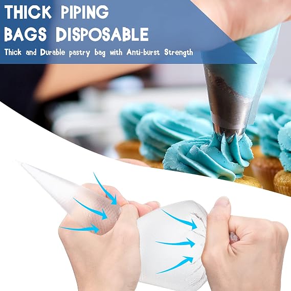 Icing Pastry Piping Bags - 100 Pack-12 Inch Piping Bags - 122Pcs Piping Bags and Tips Set Cake Decorating Tipless Piping Bag for Chocolate Royal Icing Cupcake Cream Frosting Cookies Decoration