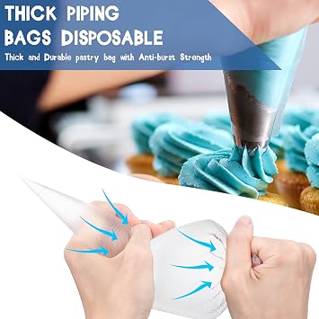 Icing Pastry Piping Bags - 100 Pack-12 Inch Piping Bags - 122Pcs Piping Bags and Tips Set Cake Decorating Tipless Piping Bag for Chocolate Royal Icing Cupcake Cream Frosting Cookies Decoration