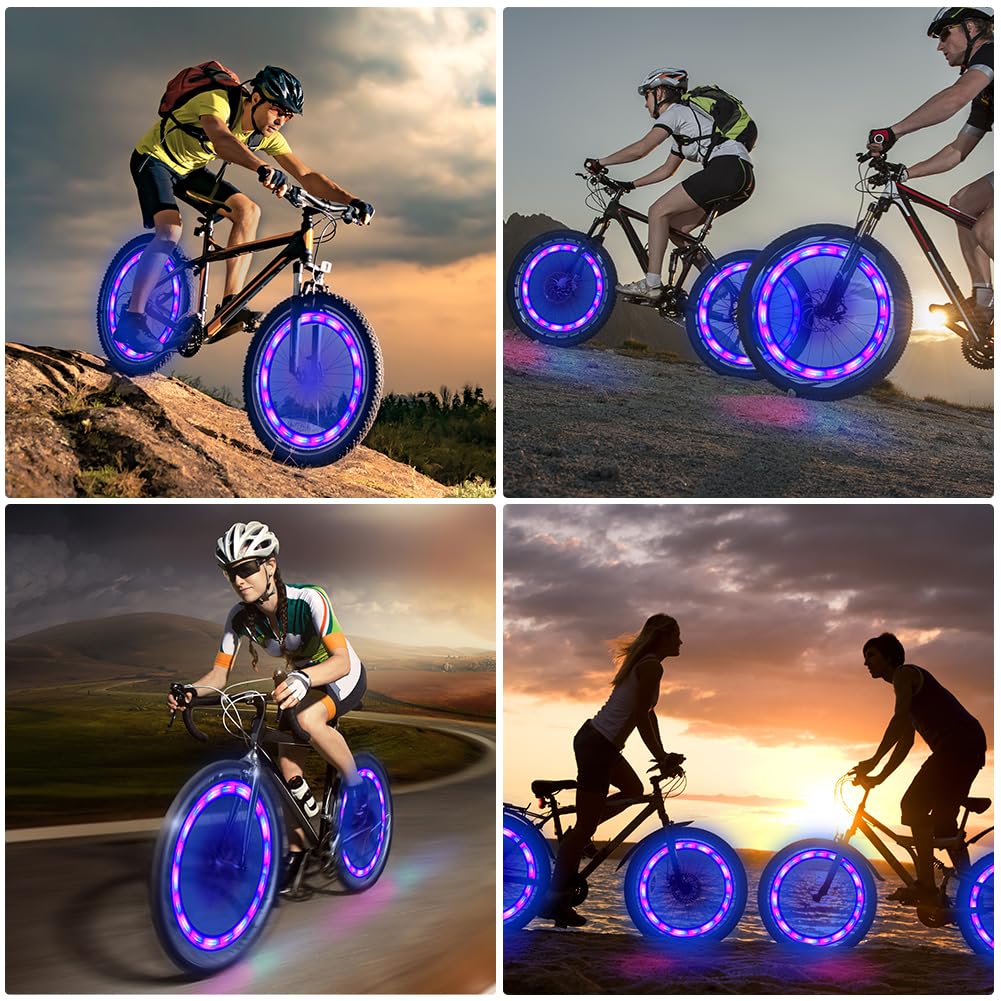 flintronic Bike Spoke Lights, 2Packs Tire Flash Lamp LED Neon Wheel Flashing Lights Cycle Lights, Waterproof 3 Blinking Modes - Image 4