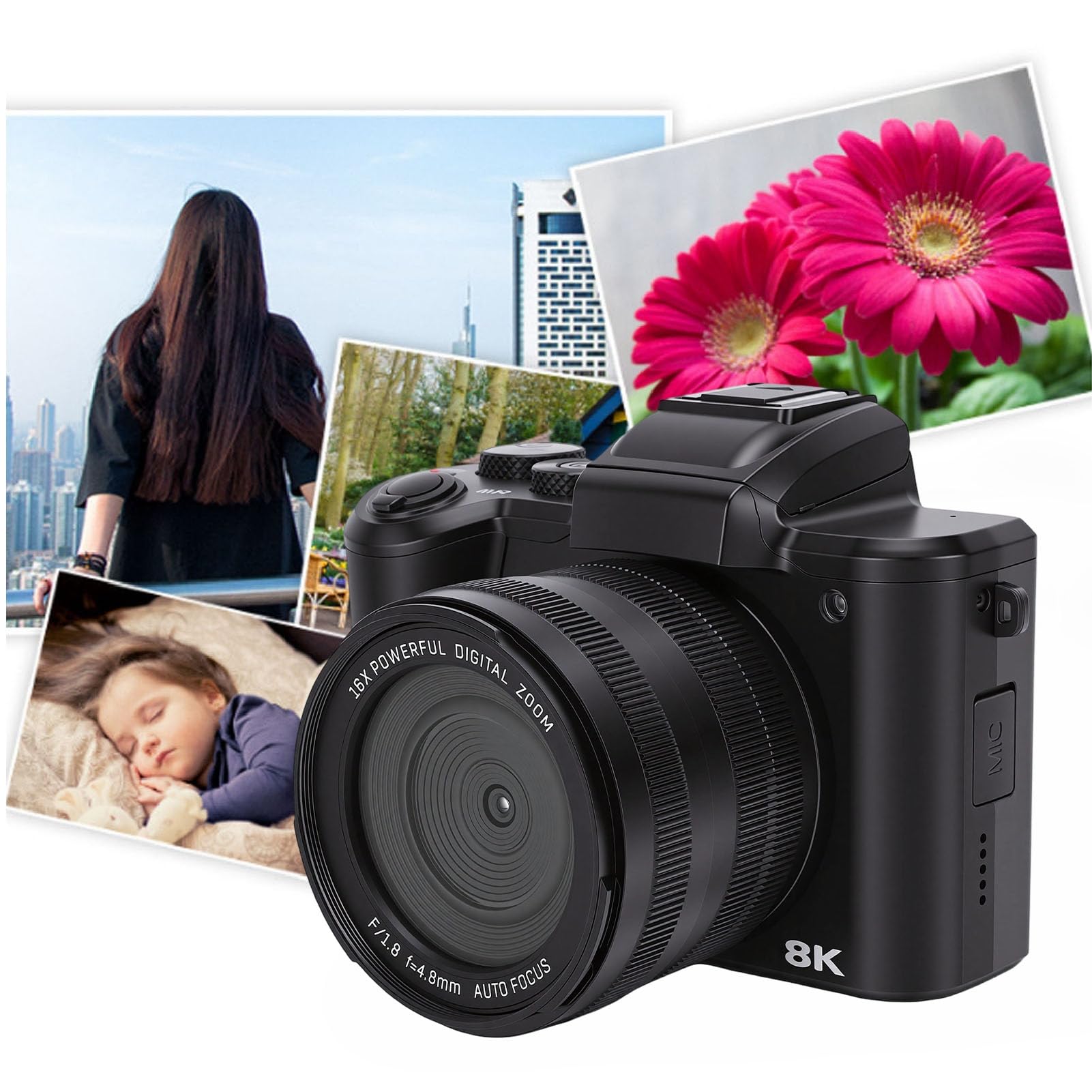 KIMISS Cámara Digital 8K, 88MP 16X Zoom WiFi Pantalla Táctil Cámara Vlog con Enfoque Automático y Estabilización de 6 Ejes Dial Giratorio 360, para Compartir en Redes Sociales