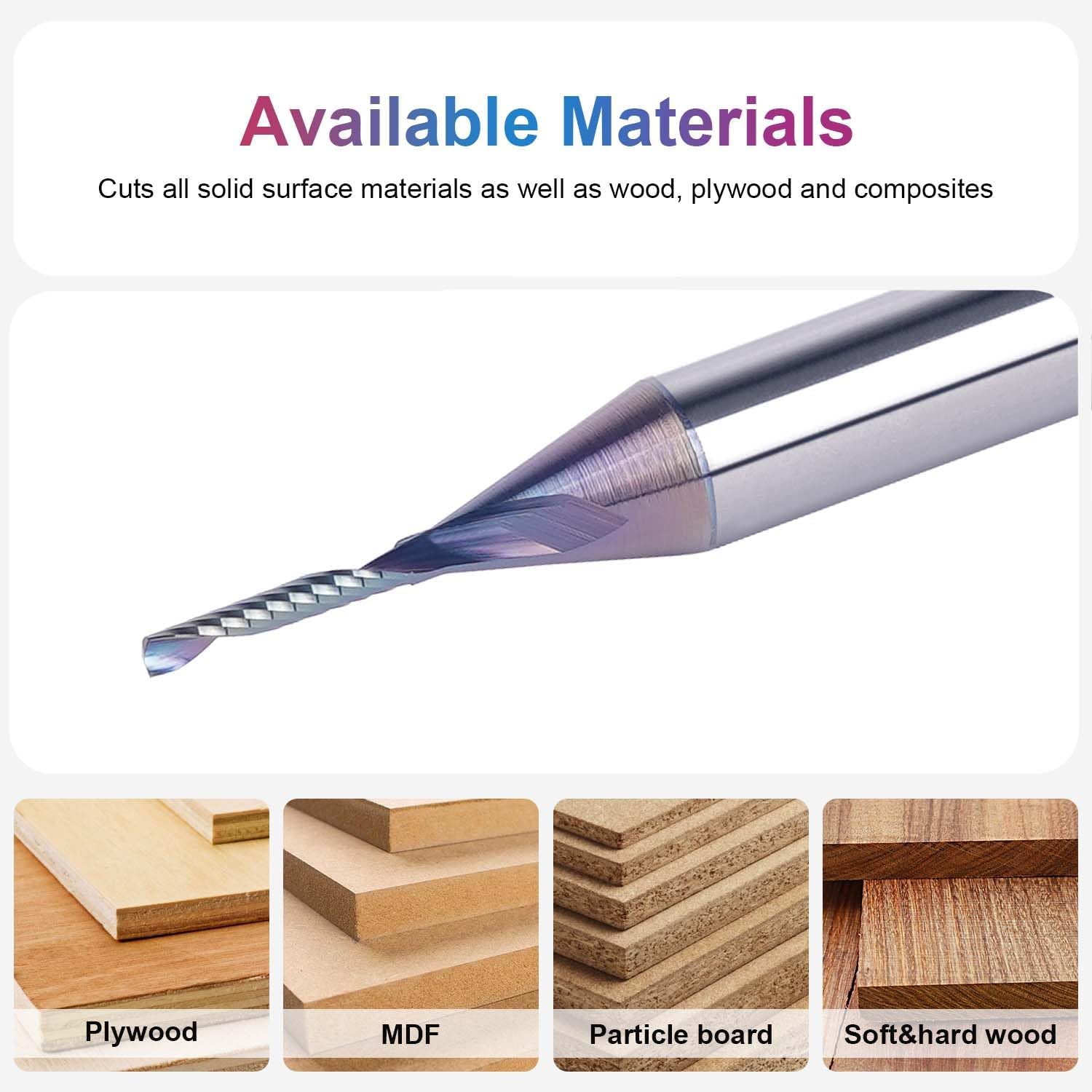 SpeTool Carbide Single Flute CNC Router Bits 1/8"&1/16" Cutting Diameter 1/4" Shank with TAC Coated, O Flute End Mill Spiral Router Bit for Aluminum Acrylic Metal Milling Cutter