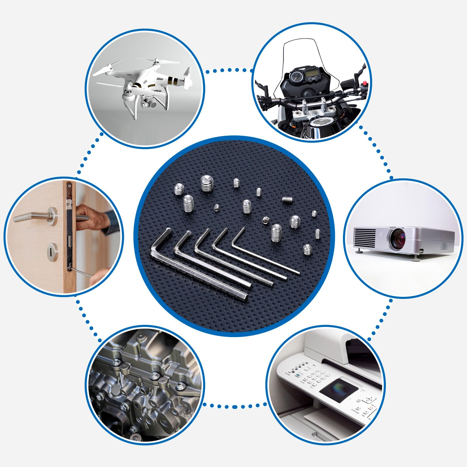 MumdoYAL 240 Pezzi viti a brugola,set viti miste，Le dimensioni includono M3/M4/M5/M6/M8，vite senza testa, Vite Grani in Acciaio Inox per Maniglie Porte, Rubinetto，con 5 chiavi a brugola
