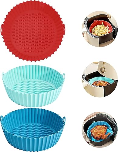 3 piezas de forro para freidora de aire con asa, sartén de silicona segura para alimentos, almohadilla de papel de repuesto, reutilizable