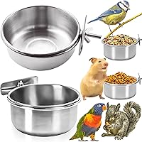 MotBach 2-Pack Stainless Steel Bird Feeding Bowls with Clamps - Durable Cage Dishes for Parrots, Cockatiels, Budgies, Conures, Parakeets