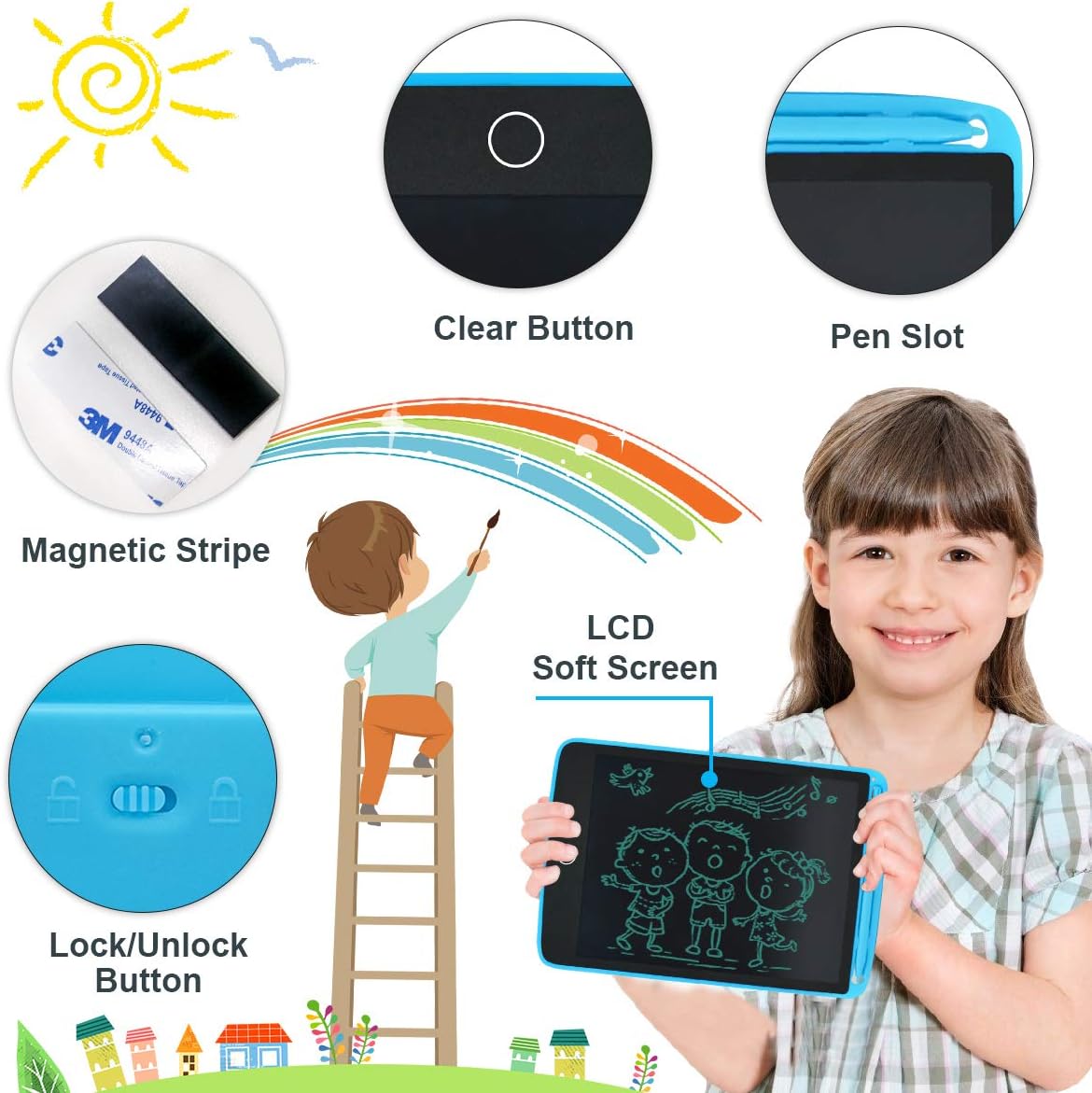 2 Packs LCD Writing Tablets for Kids, Drawing Doodle Board 8.5 Inch Electronic Graphics for Children, Portable Digital eWriter Blue+Blue