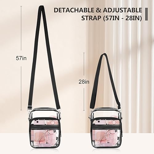 Miniatura 6 de Blvornl Bolso cruzado transparente con correa de hombro ajustable, bolsa transparente de PVC aprobada para estadios con bolsillo frontal y lateral,
