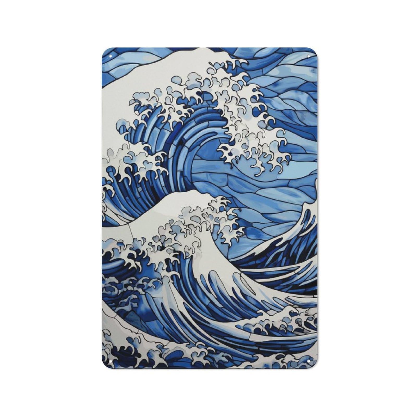 Junmoney Style-19 For Hobby Room Or Studio, The Great Wave Glass Retro Tin Sign 30X20cm, Gift For Creative Interior Collectors During The Christmas Season