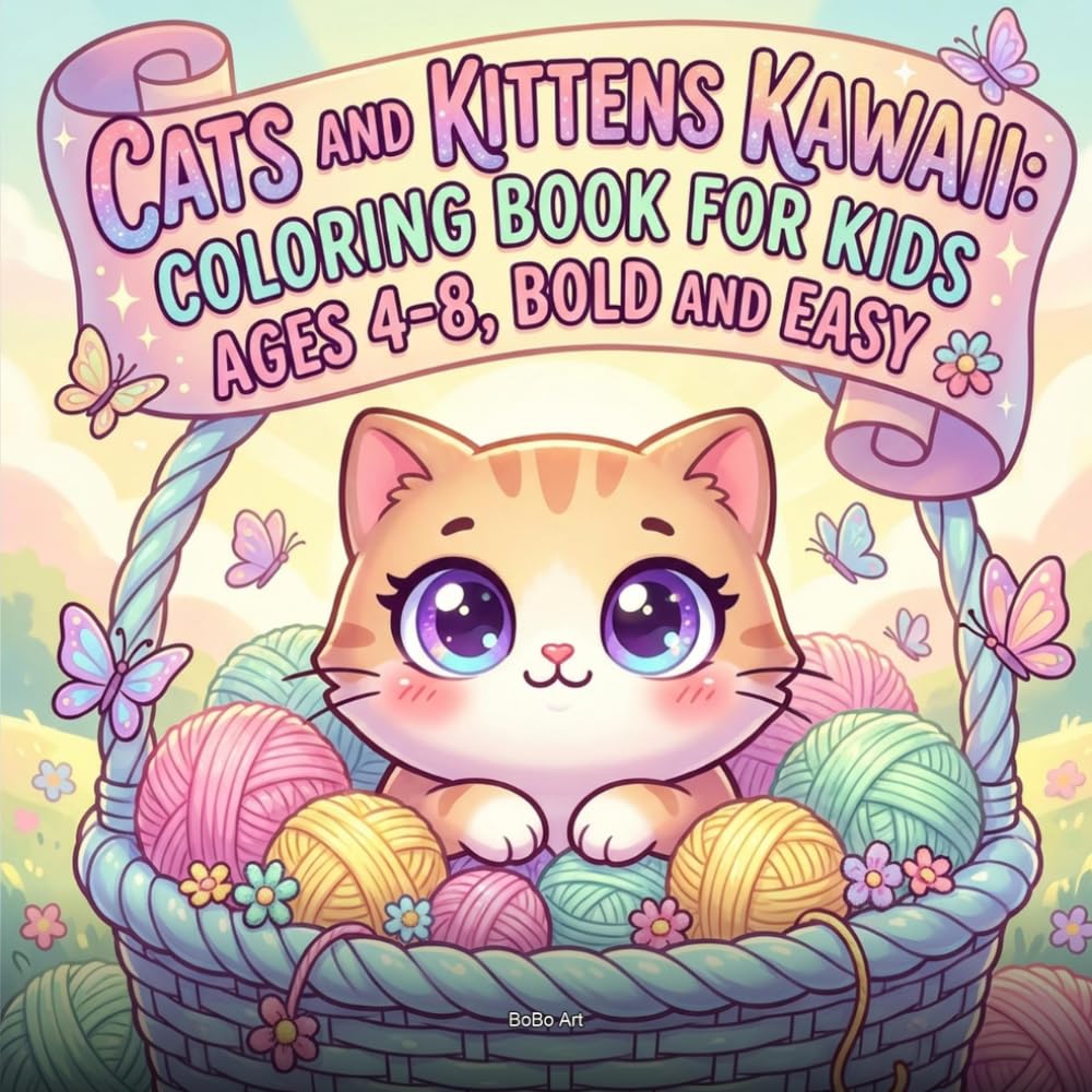 Cats and Kittens Kawaii Coloring Book for Kids Ages 4-8: Bold and Easy Cute Cat Designs: 50 Adorable Kawaii Kitten Pages with Simple Thick Outlines — ... for Toddlers, Preschool, and Early Elementary