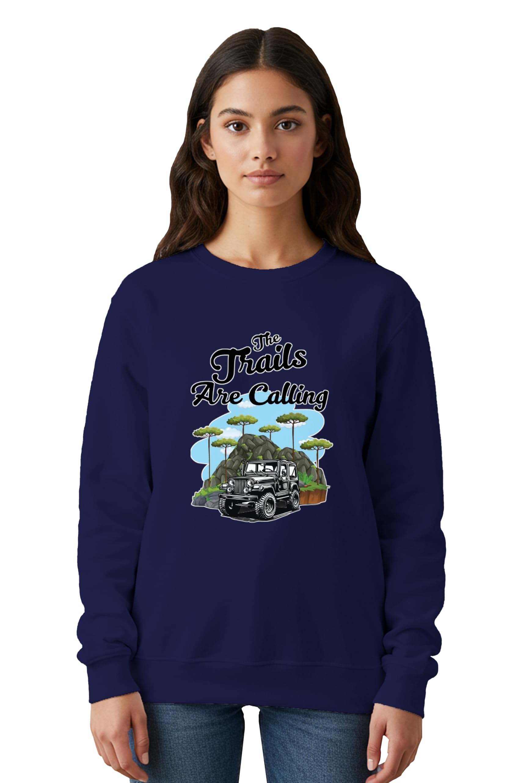 Winter Sweatshirt for Women The Trails are Calling Printed Cotton Blend Full Sleeve Crew Neck Regular Fit Casual Gen Z Womens Sweatshirt-image-48