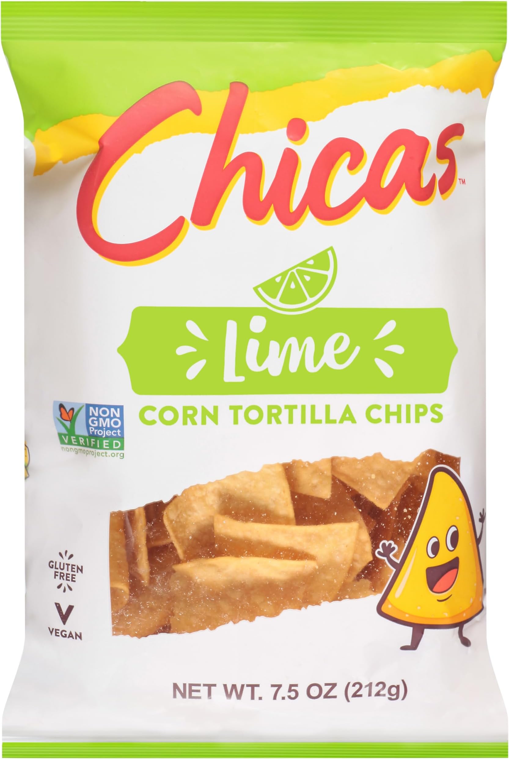 Chicas Tortilla Chips, White Corn Tortilla Chips Lime, Gluten Free, Vegan, Non-GMO, For Dips, Spreads & More, 7.5 Ounce Bag (Pack of 1)