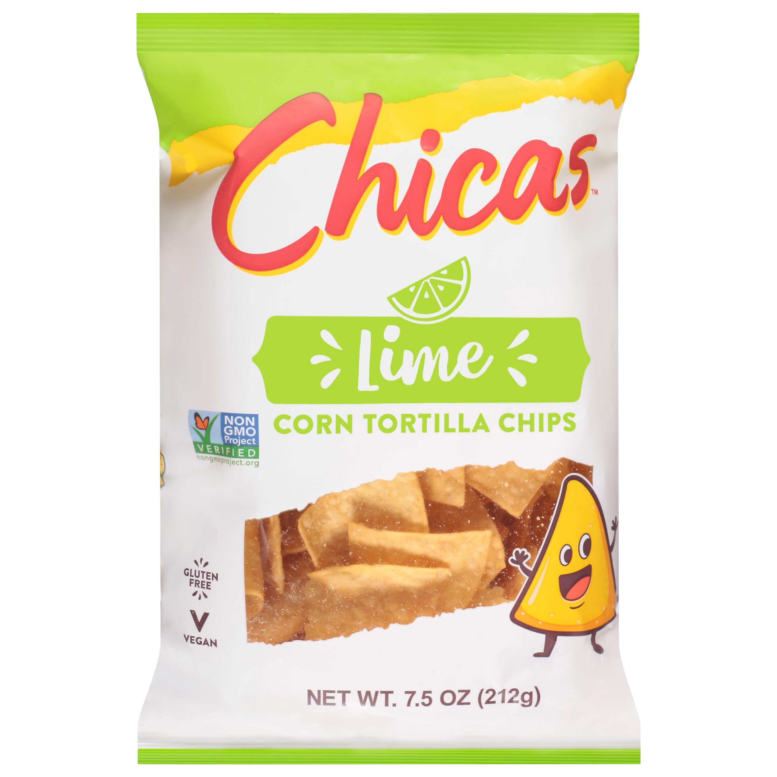 Chicas Tortilla Chips, White Corn Tortilla Chips Lime, Gluten Free, Vegan, Non-GMO, For Dips, Spreads & More, 7.5 Ounce Bag (Pack of 1)