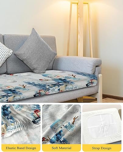 Miniatura 4 de Fundas de cojín para sofá, diseño de muñeco de nieve de Navidad, funda elástica para sofá con parte inferior elástica, diseño de bolas de Navidad,