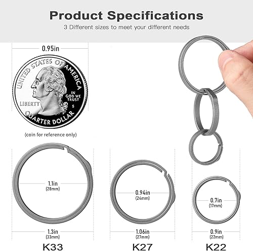 Miniatura 2 de TISUR Llaveros de titanio para llavero, llavero de empuje lateral, llavero dividido, anillos de llavero resistentes a granel