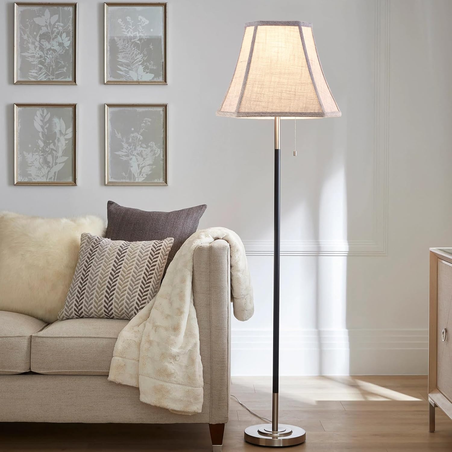 PIKOPIKO Rectangle Lamp Shade, (6×8)×(11×14)×11" Grey Linen Lampshade for Table Lamp Floor Lamp, Bell Cut Corner Lamp Shade