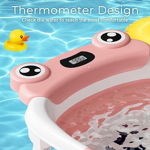 Miniatura 4 de Bañera para bebé, bañera plegable para recién nacidos de 0 a 24 meses con cojín suave y termómetro, bañera portátil de viaje para recién nacidos con