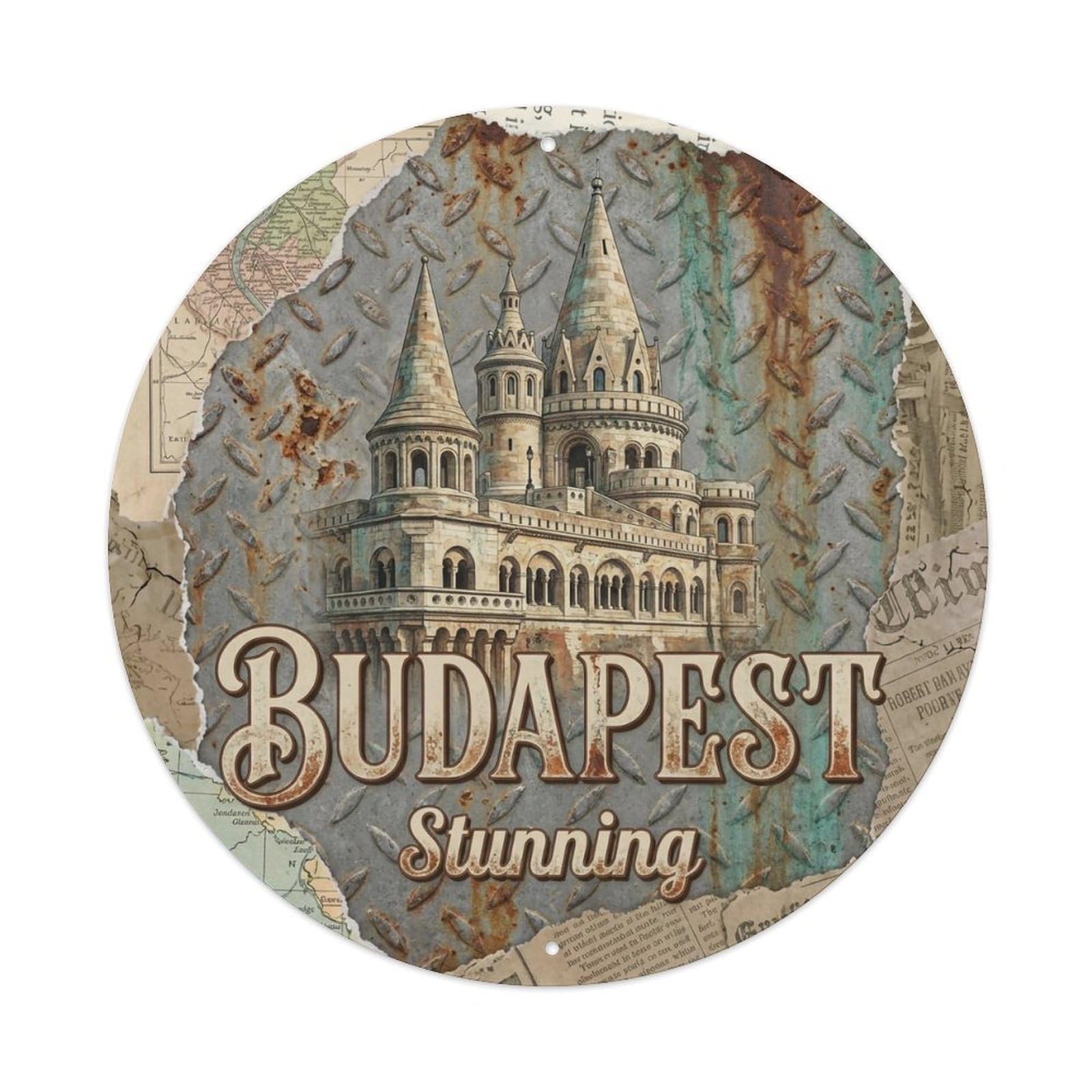 Vintage Travel Budapest Hungary Stunning Vintage Metal Tin Sign Plaque