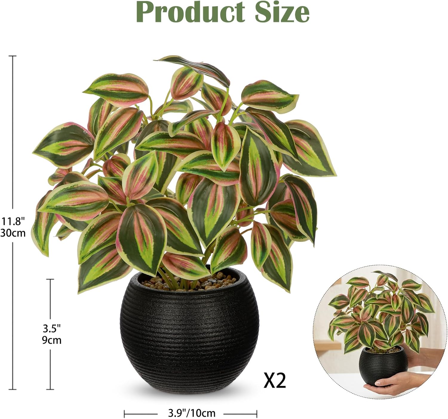 2 Packs Artificial Plants in Black Pot Tradescantia Zebrina Fake Plants Potted Decorative Faux Plant for Home Kitchen Decor
