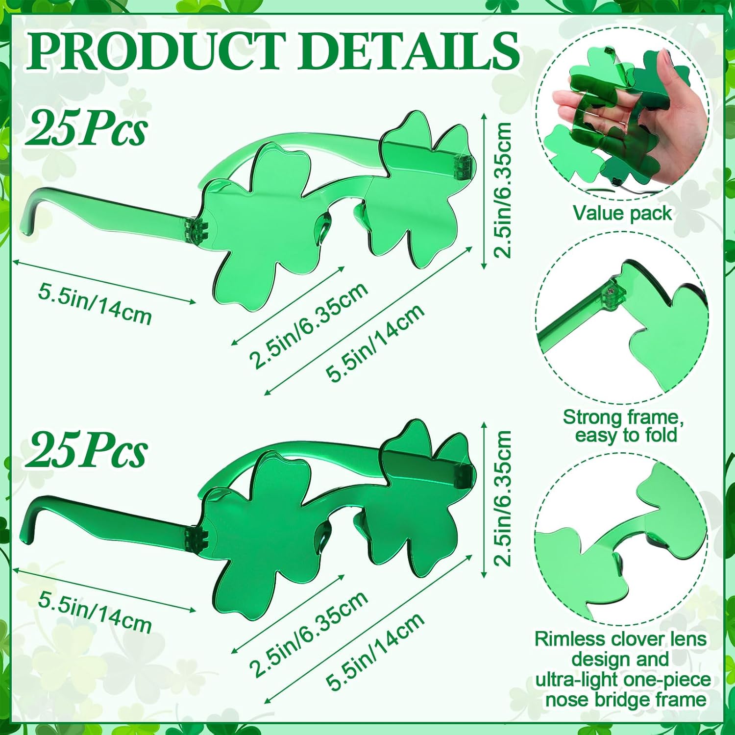 100 Pcs St. Patricks Day Accessories Kit Green Necklaces Bulk Shamrock Glasses for Green Party Favors Parade Throws Supplies Wedding Birthday Pirate Party Decoration