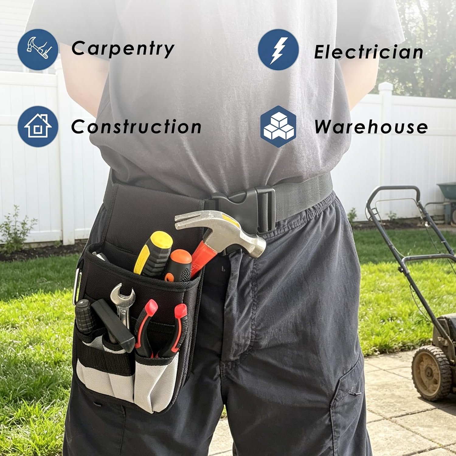 Small Tool Pouch with Belt Clip, 5 Pockets and Heavy-Duty Metal Clip – Includes a Tool Belt, Ideal for Electrician, Home, DIY or Workshop