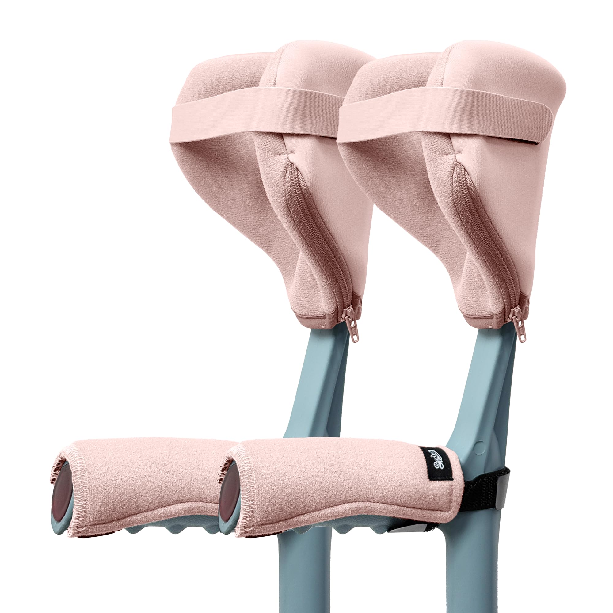 SPRING SEAON Juego de 4 almohadillas de agarre para muletas | Acolchado suave, para puños abiertos, fundas de agarre antideslizantes, correas de ajustables, transpirables y lavables