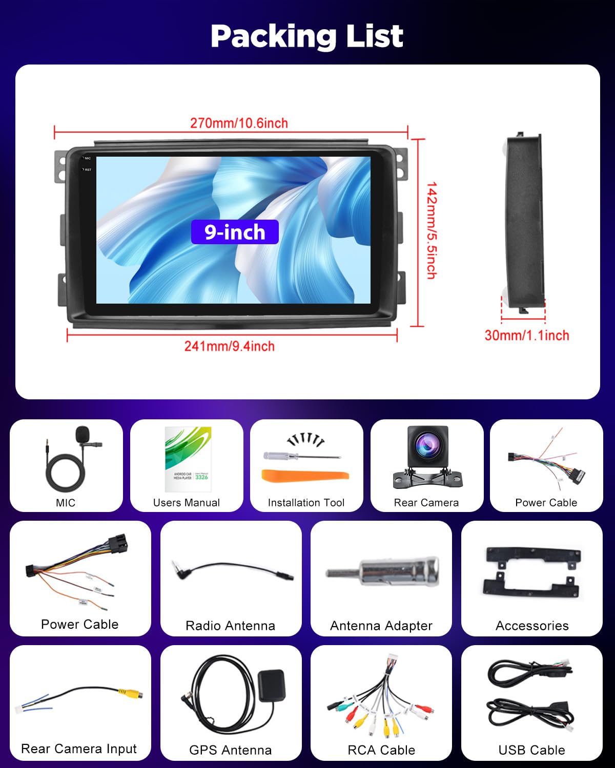 NHOPEEW 4+128G Autoradio per Benz Smart Fortwo 451 2005-2010 con Wireless Carplay e Android Auto - Schermo incell da 9 pollici Supporto WiFi GPS Comandi al volante + Telecamera di retromarcia