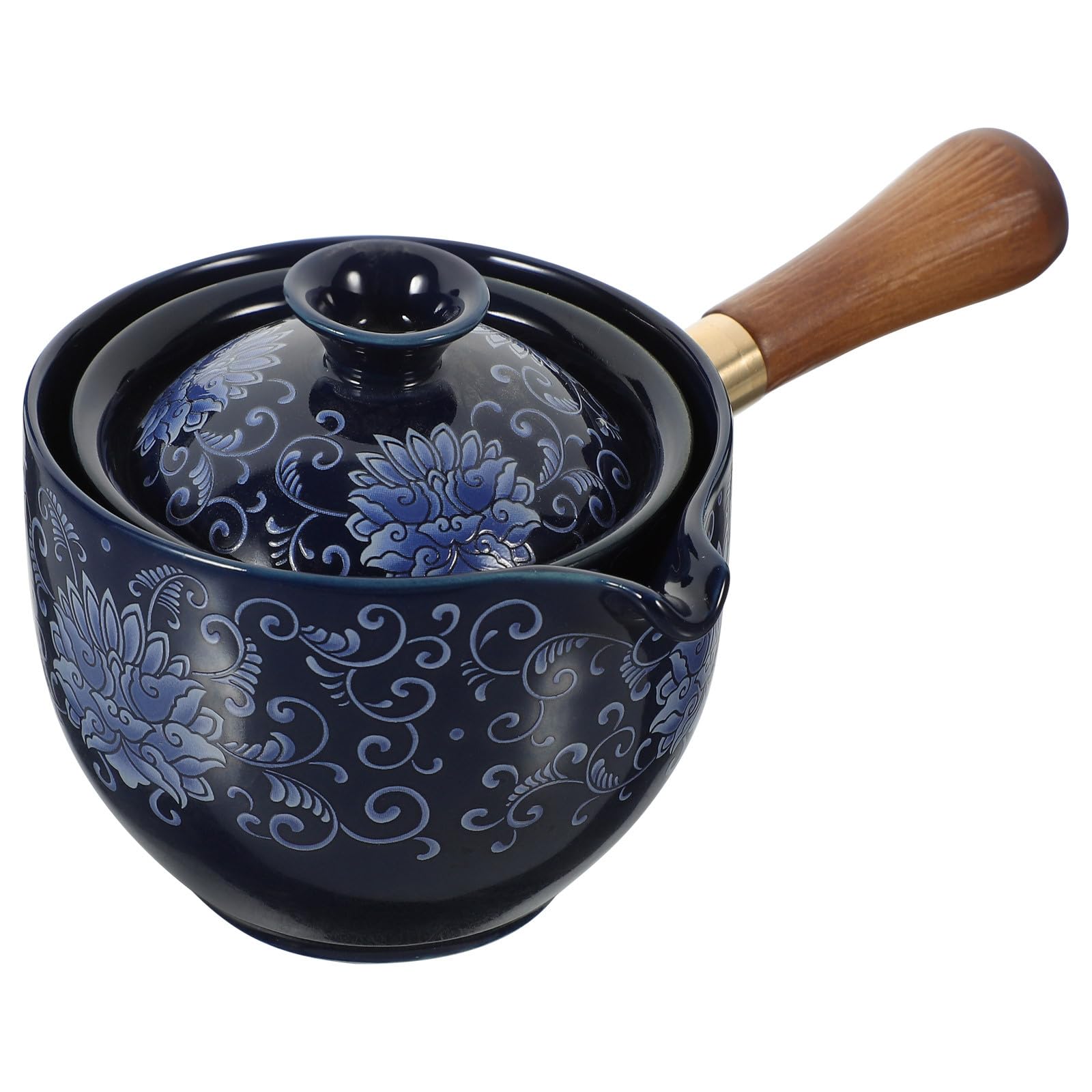 Artibetter Tetera Giratoria de Cerámica Asa Lateral Azul, Portátil y Compacta para Preparar Té Suelto en Casa y Oficina, Vajilla de Cerámica Resistente para Uso Diario