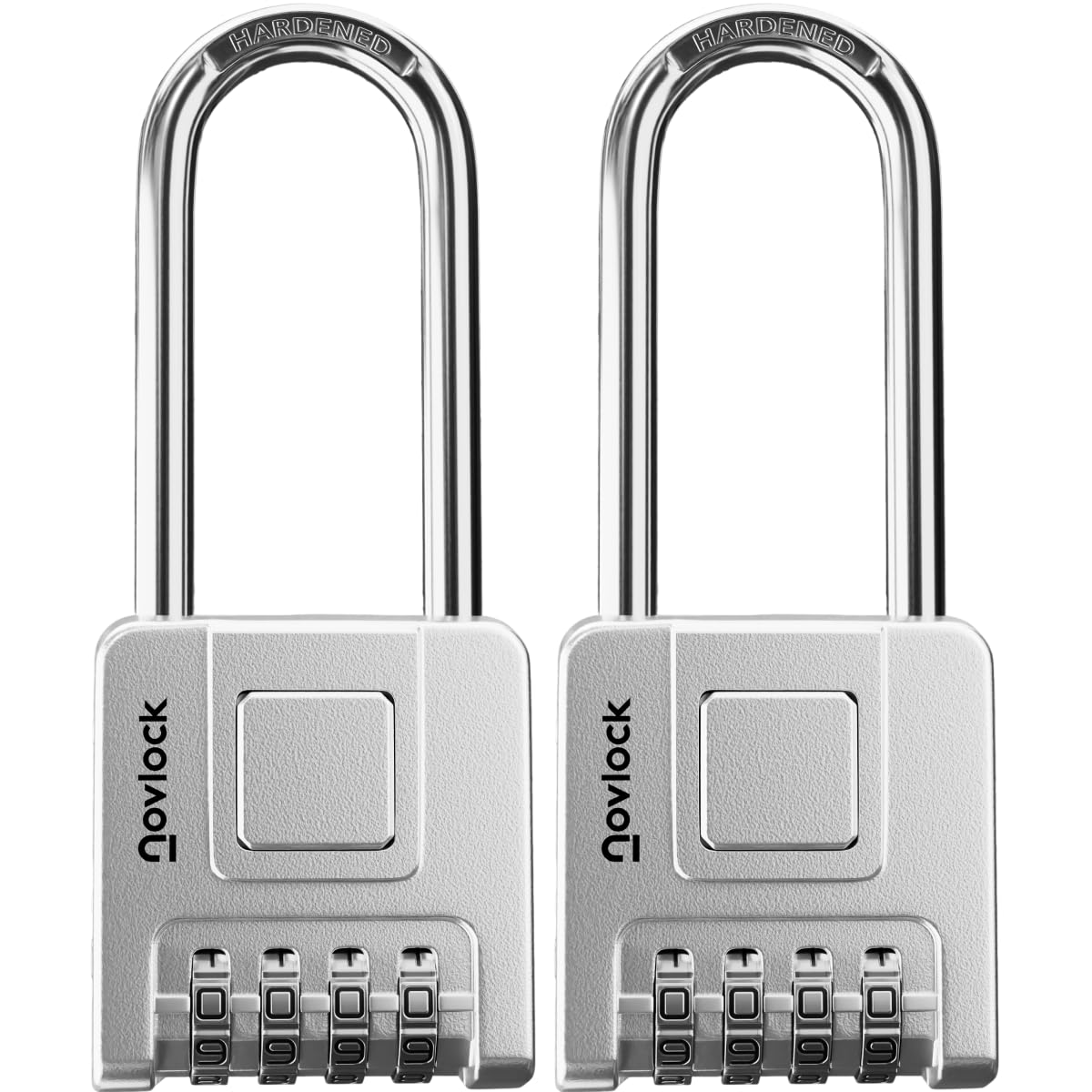 NOVLOCK Combination Padlocks for Outdoor & Indoor – 2.76" (7cm) Long Shackle – Weatherproof, Heavy-Duty – Gates, Fences, Sheds, Lockers, Storage, Cabinets – 2-Pack, Silver