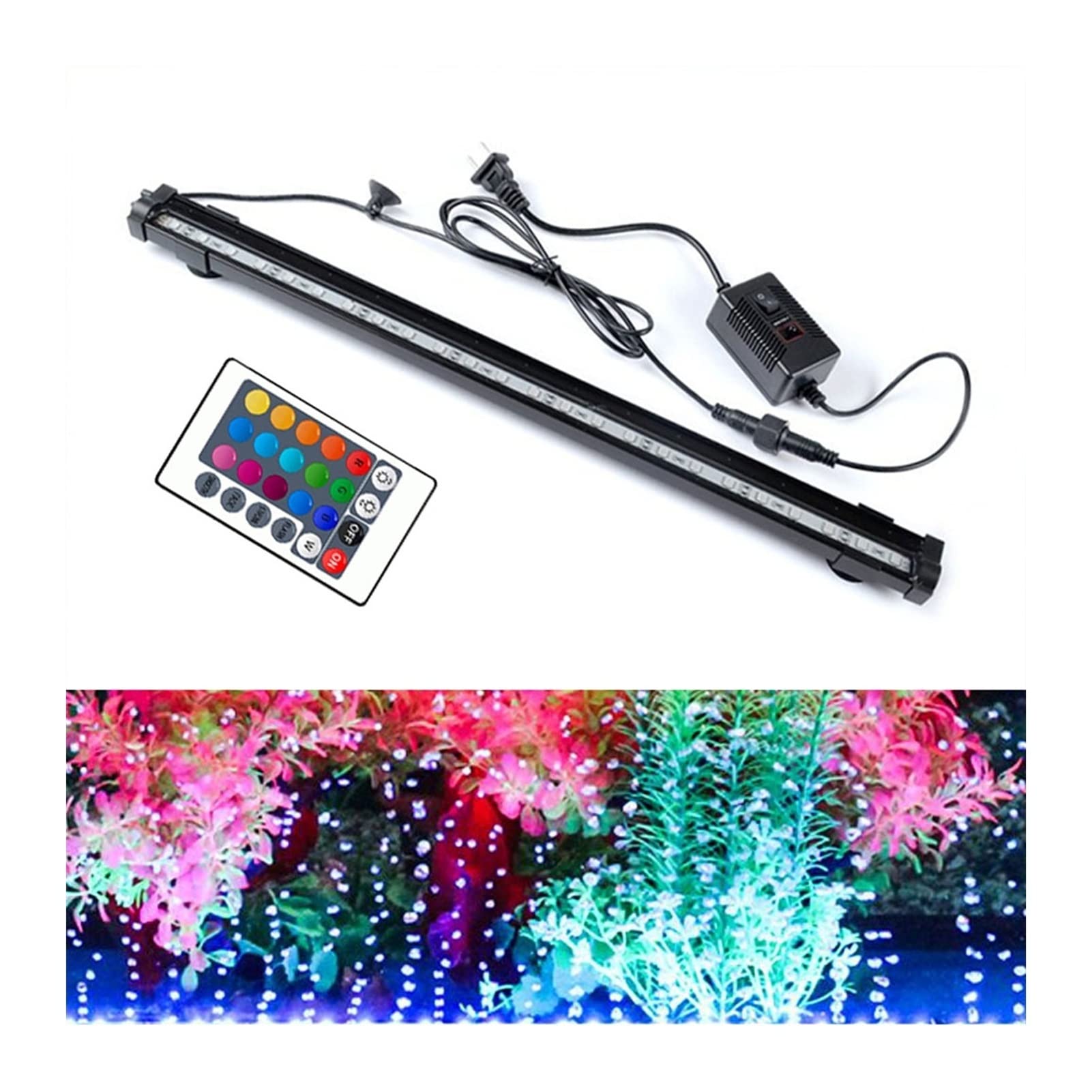 Luz para Piscina Aquarium Fish Tank Light Impermeable DIRIGIÓ Luz de barra de la bomba de burbuja 23/30/35/5 / 52cm Lámpara subacuática Decoración Iluminación 24 Teclado Control remoto Luces Sumergibl