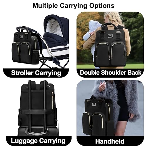 Miniatura 8 de OSOCE - Mochila de pañales multifunción para niñas y niños, mochila de pañales de viaje para bebés, Negro -, Bolsa para pañales