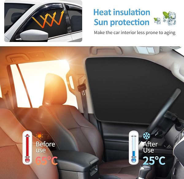 Autovorhänge für Seitenfenster – 4 Stück, verdickte Sichtschutz-Sonnenschutzvorhänge, magnetisch, 100% lichtundurchlässig, Autofensterabdeckungen mit kühlender Wirkung (schwarz-kräftig, 4 Stück) - 3