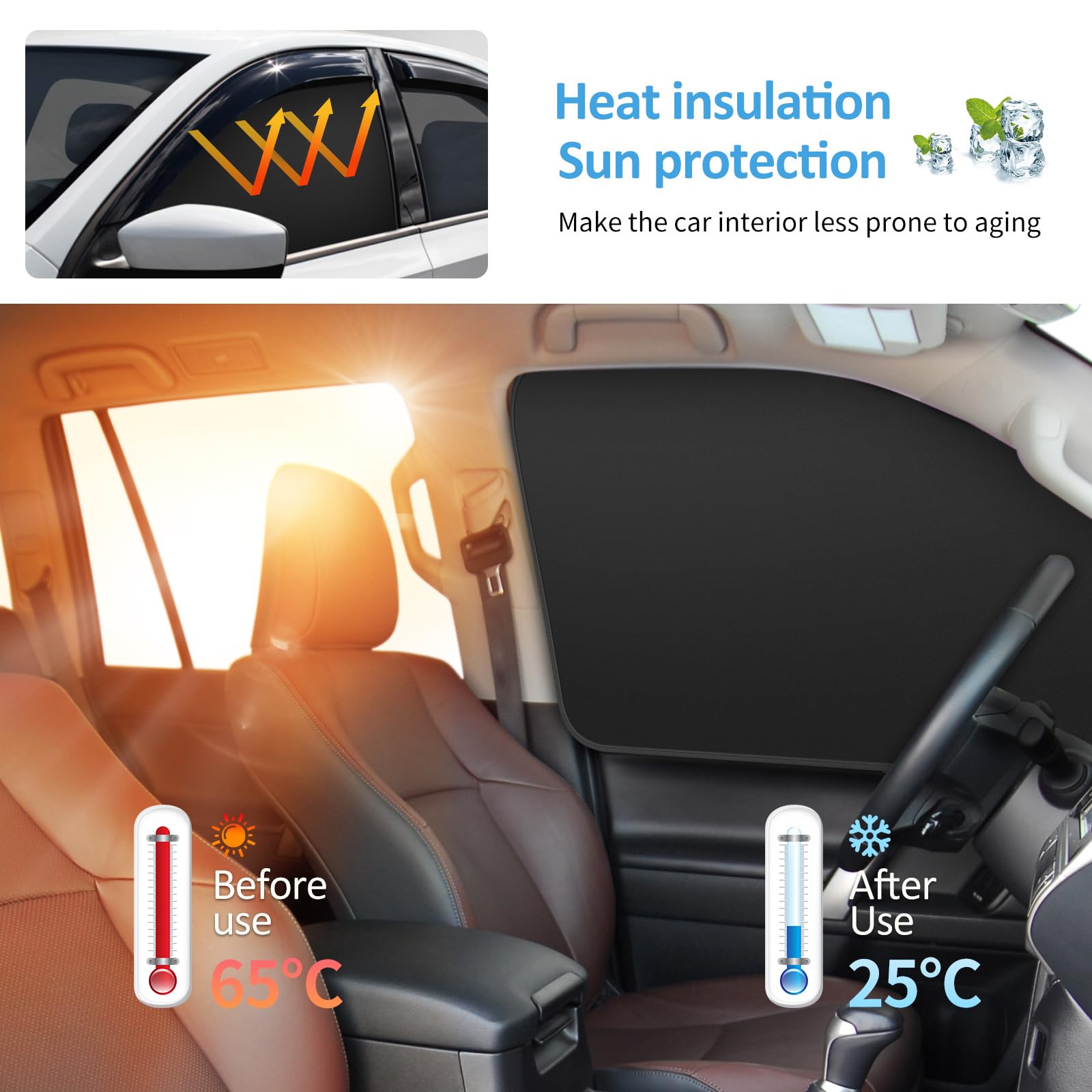 Autovorhänge für Seitenfenster – 4 Stück, verdickte Sichtschutz-Sonnenschutzvorhänge, magnetisch, 100% lichtundurchlässig, Autofensterabdeckungen mit kühlender Wirkung (schwarz-kräftig, 4 Stück) - 4