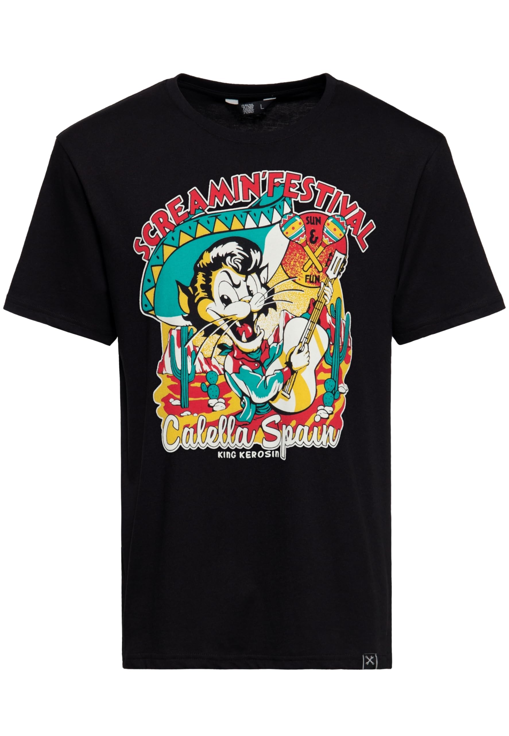 King Kerosin Camiseta de hombre | Camiseta estampada | Cuello redondo | Manga Corta | Corte recto | Corte Regular | Vintage | México | Rockabilly | Rock'n'roll Screamin' - 50S Rock & Rhythm Festival