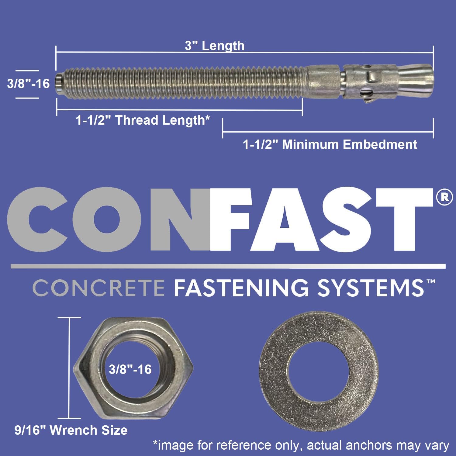 Confast 3/8" X 3" acciaio inossidabile cuneo di ancoraggio (50 per scatola)