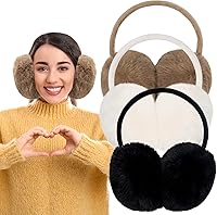 TAINAT 3 Pack Adjustable Faux Fur Winter Ear Muffs - Cute Fuzzy Soft Warm Earmuffs for Women Girls Outdoor