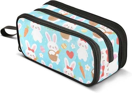 Miniatura 8 de Nylon Pen Pencil Bag Childish Rabbits Carrot Big Capacity Pencil Case Stationery for Elementary Kids estuche para